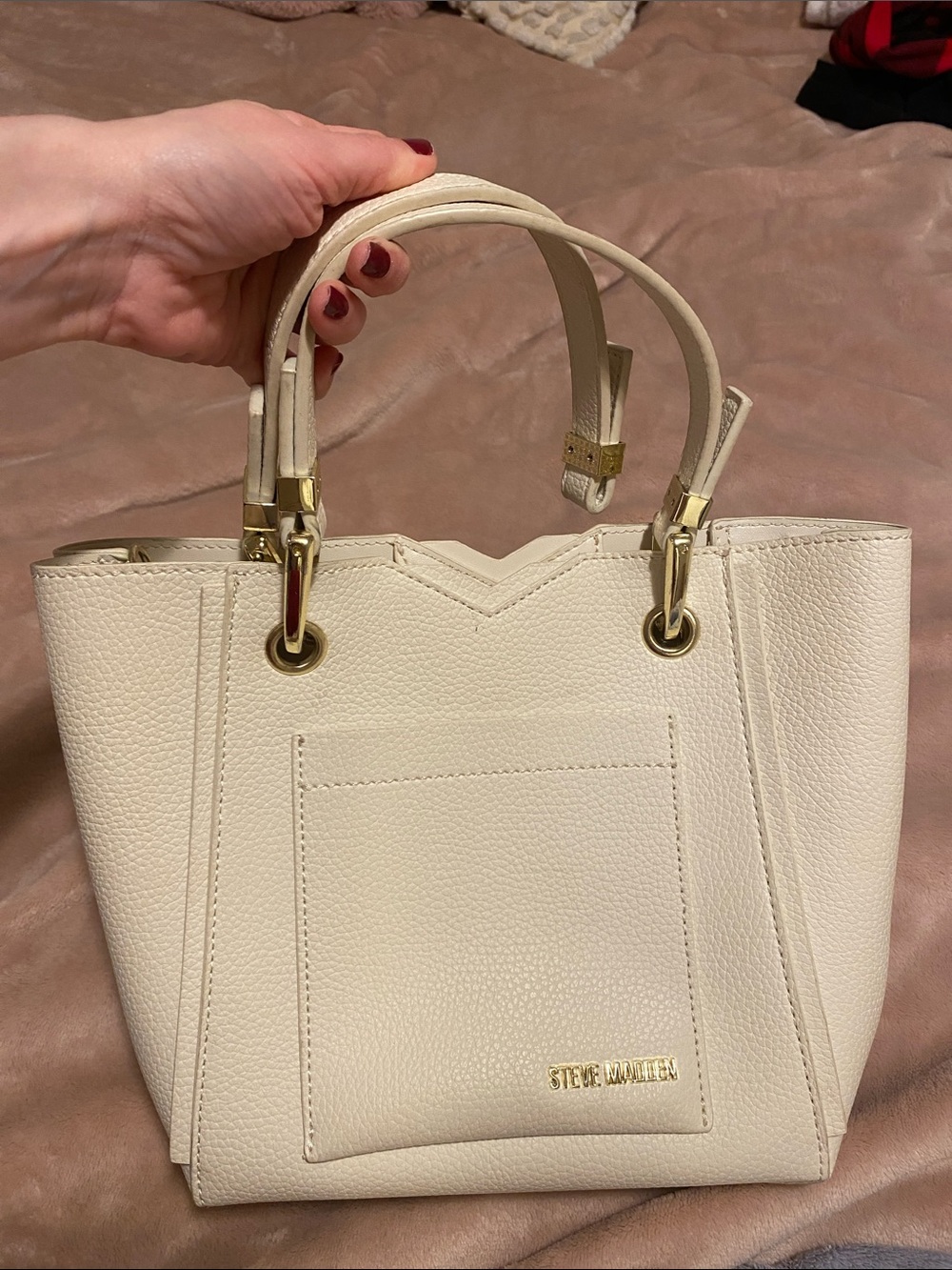 Steve Madden white Leather Tote with Gold Hardware